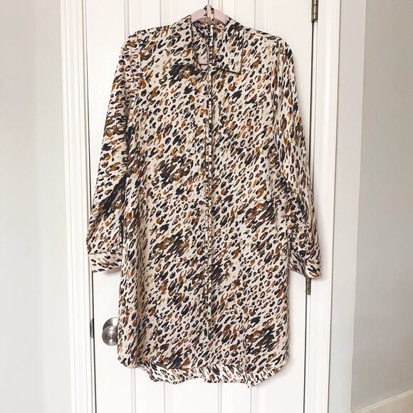 ANA A NEW APPROACH • Metallic Leopard Animal Print Shirt Dress - Picture 1 of 7